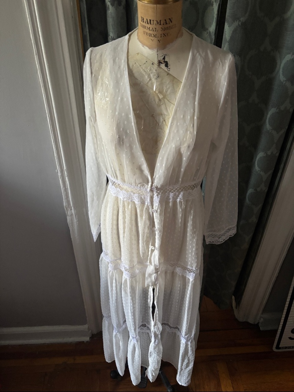Boohoo White Sheer Dotted Lace-Trim Swim Coverup